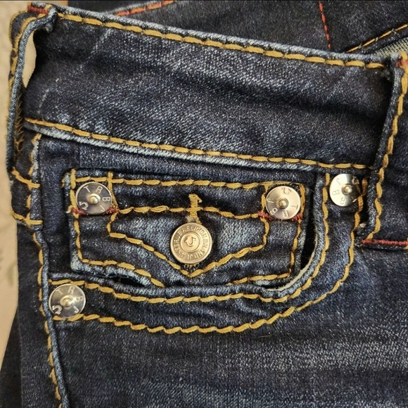Y2K True Religion Skinny Jeans Low Rise Dark Wash Rips Distressed Pocket Flaps - Picture 8 of 11